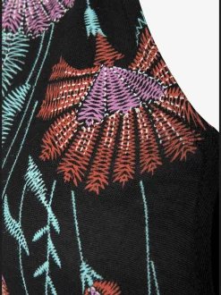 Robe longue encolure V avec motifs brodés sur le devant