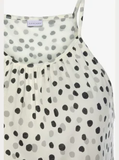 Robe longue fines bretelles spaghetti avec motifs à pois