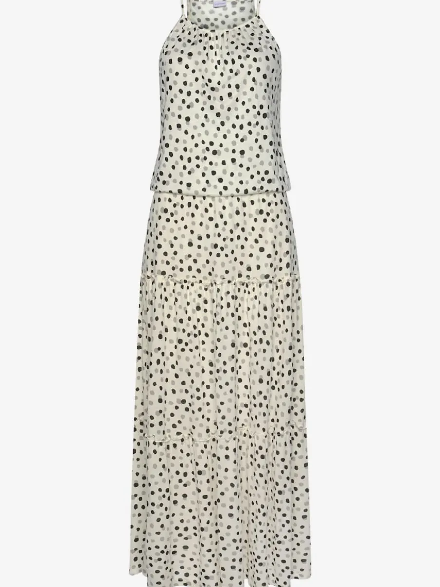 Robe longue fines bretelles spaghetti avec motifs à pois