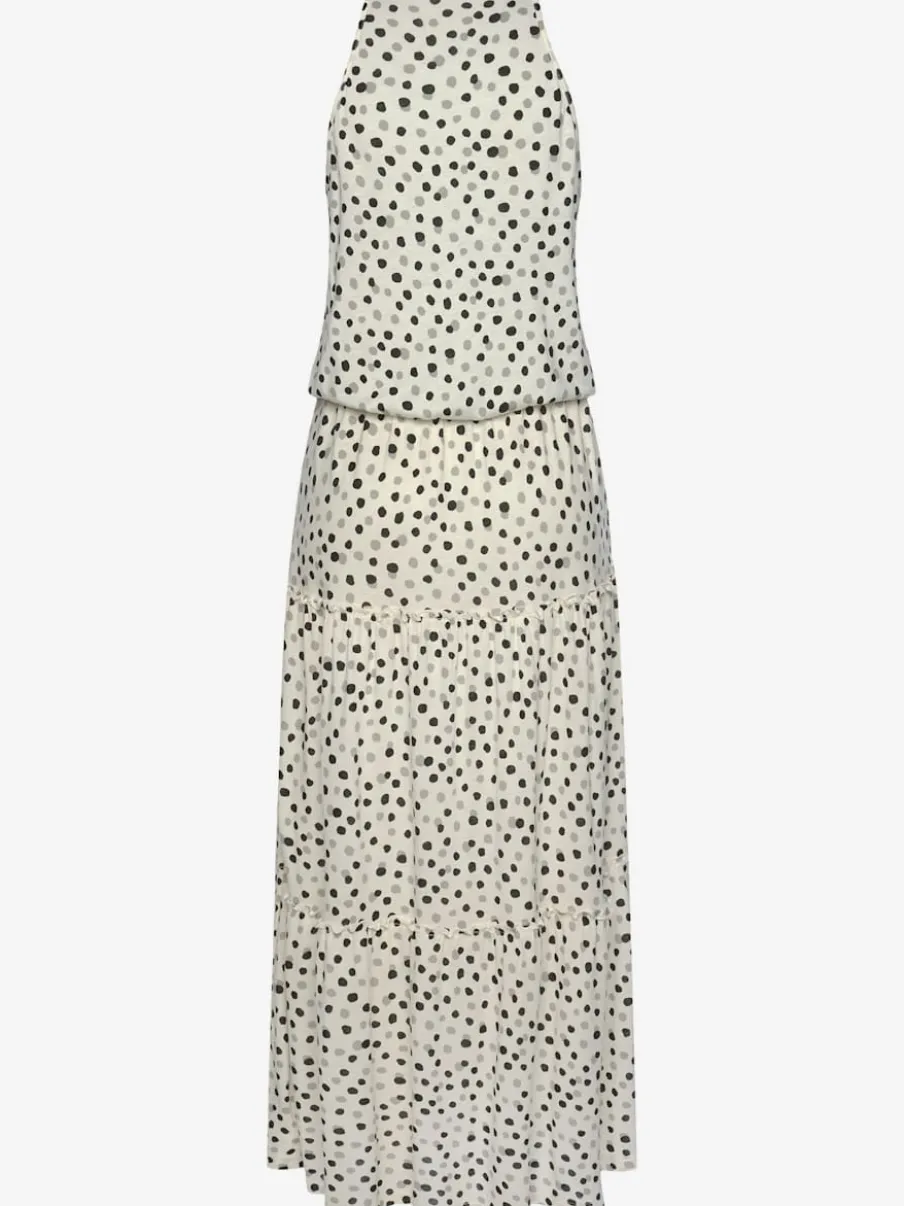 Robe longue fines bretelles spaghetti avec motifs à pois