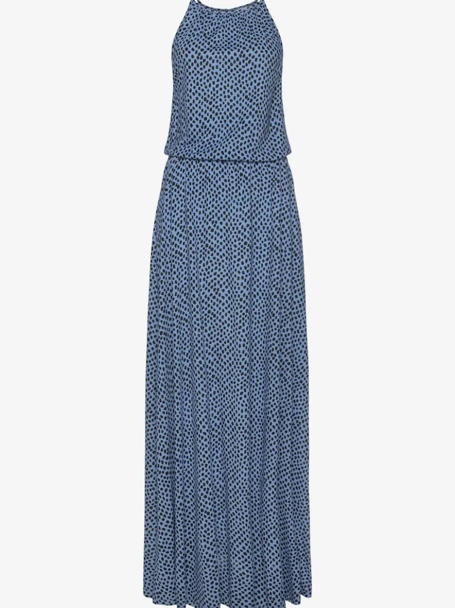 Robe longue froncée taille élastiquée avec bretelles spaghetti