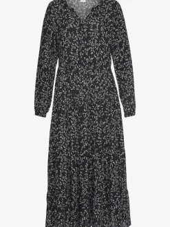 Robe longue à imprimé floral avec manches longues élastiquées et jupe évasée