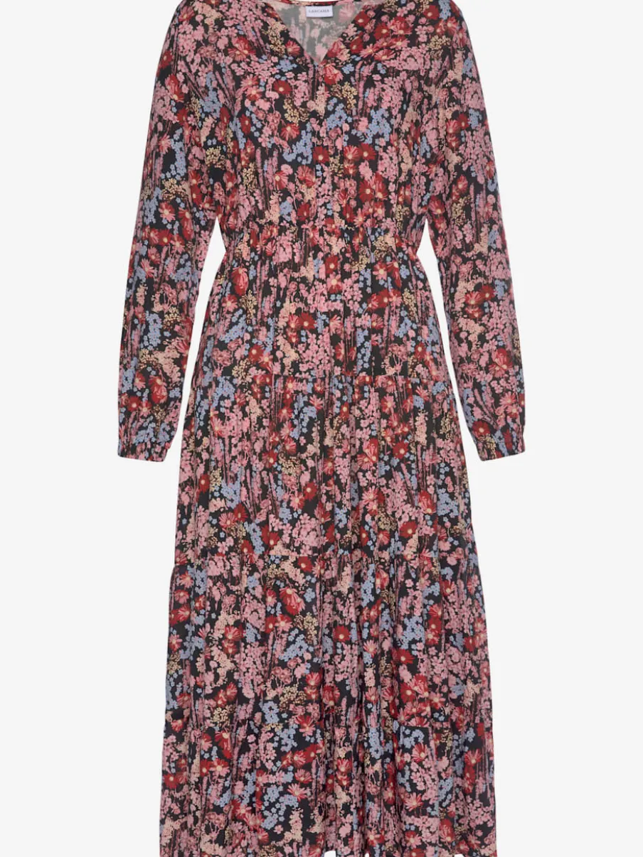 Robe longue à imprimé floral volants et manches élastiquées