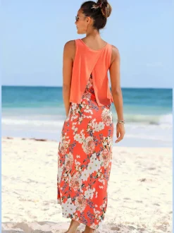 Robe longue à larges bretelles à imprimé fleuri unique