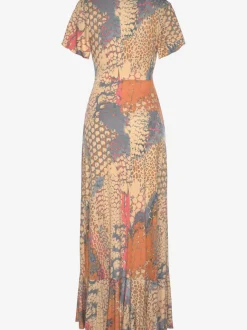 Robe longue élastiquée en V fente avant jersey
