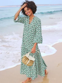 Robe longue à manches volantes avec motif minimaliste