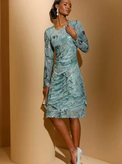 Robe maille imprimée à manches longues encolure ronde