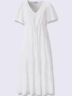 Robe maxi en coton à manches chauve-souris avec jupe volants