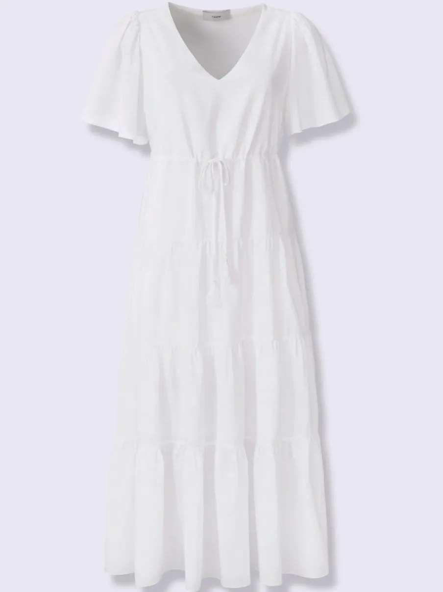 Robe maxi en coton à manches chauve-souris avec jupe volants