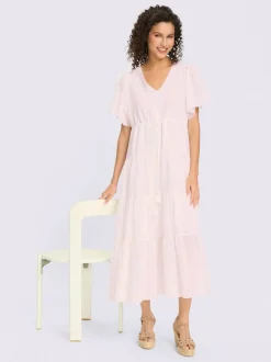 Robe maxi en coton à manches chauve-souris avec jupe volants
