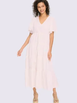 Robe maxi en coton à manches chauve-souris avec jupe volants