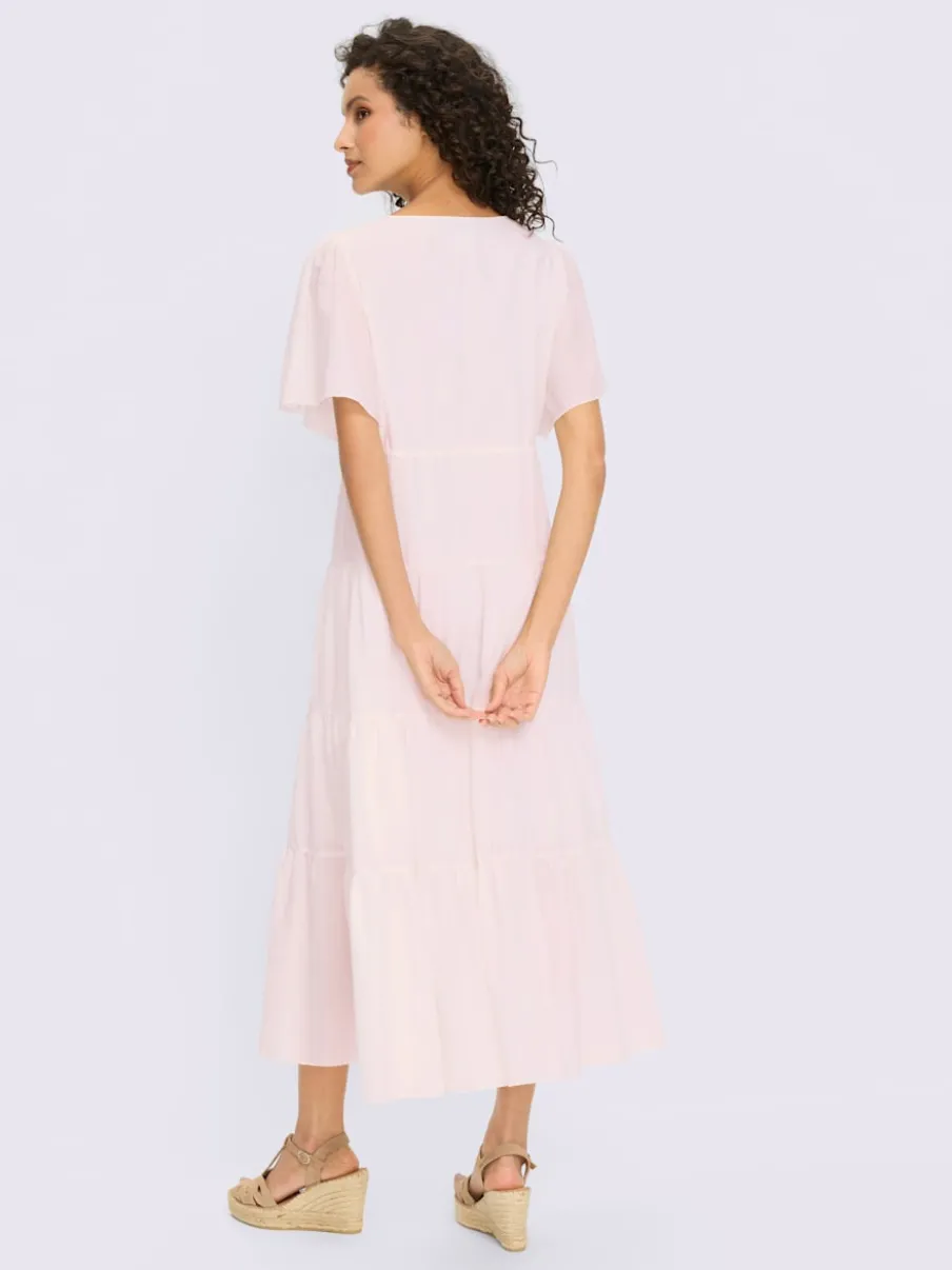 Robe maxi en coton à manches chauve-souris avec jupe volants