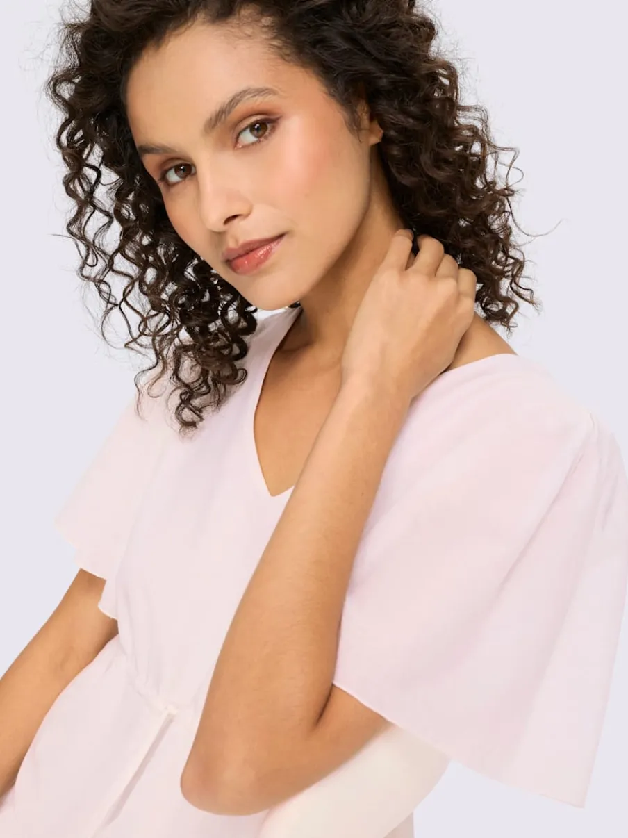 Robe maxi en coton à manches chauve-souris avec jupe volants