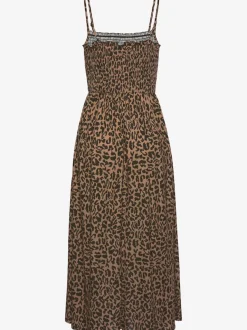 Robe midi avec bretelles et imprimé léopard doux