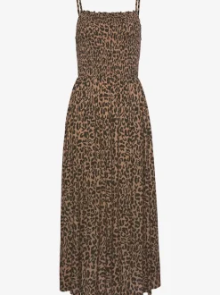 Robe midi avec bretelles et imprimé léopard doux