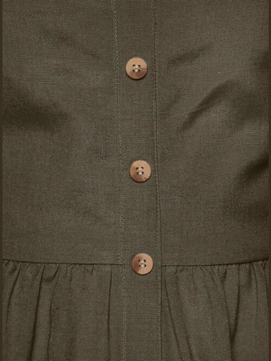 Robe midi avec empiècement smoké et boutons devant