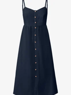 Robe midi avec empiècement smoké et boutons devant