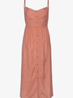 Robe midi avec empiècement smoké et boutons devant