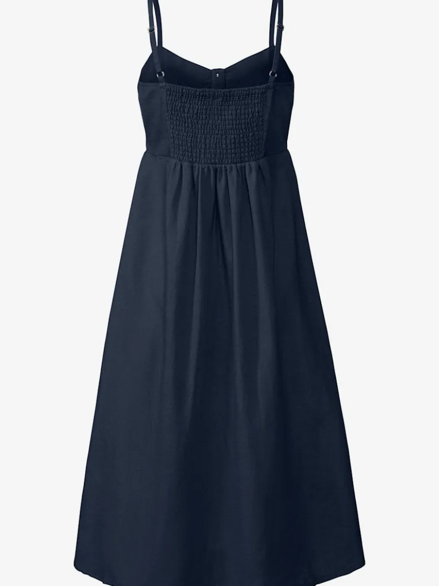 Robe midi avec empiècement smoké et boutons devant