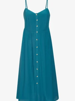 Robe midi avec empiècement smoké et boutons devant