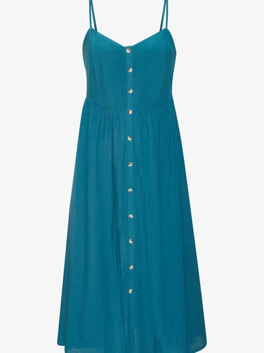 Robe midi avec empiècement smoké et boutons devant