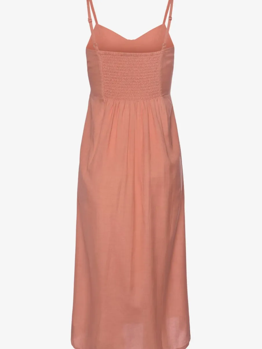 Robe midi avec empiècement smoké et boutons devant