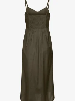 Robe midi avec empiècement smoké et boutons devant