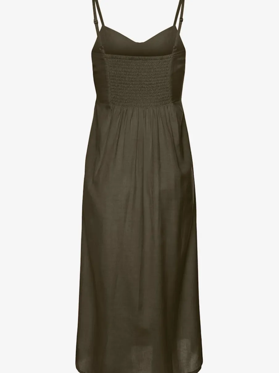 Robe midi avec empiècement smoké et boutons devant