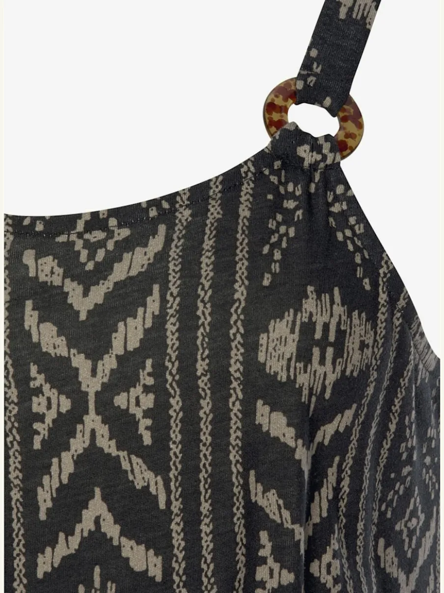 Robe midi imprimée avec bretelles et taille élastiquée