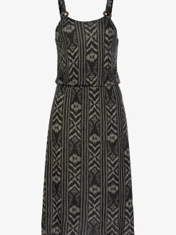 Robe midi imprimée avec bretelles et taille élastiquée