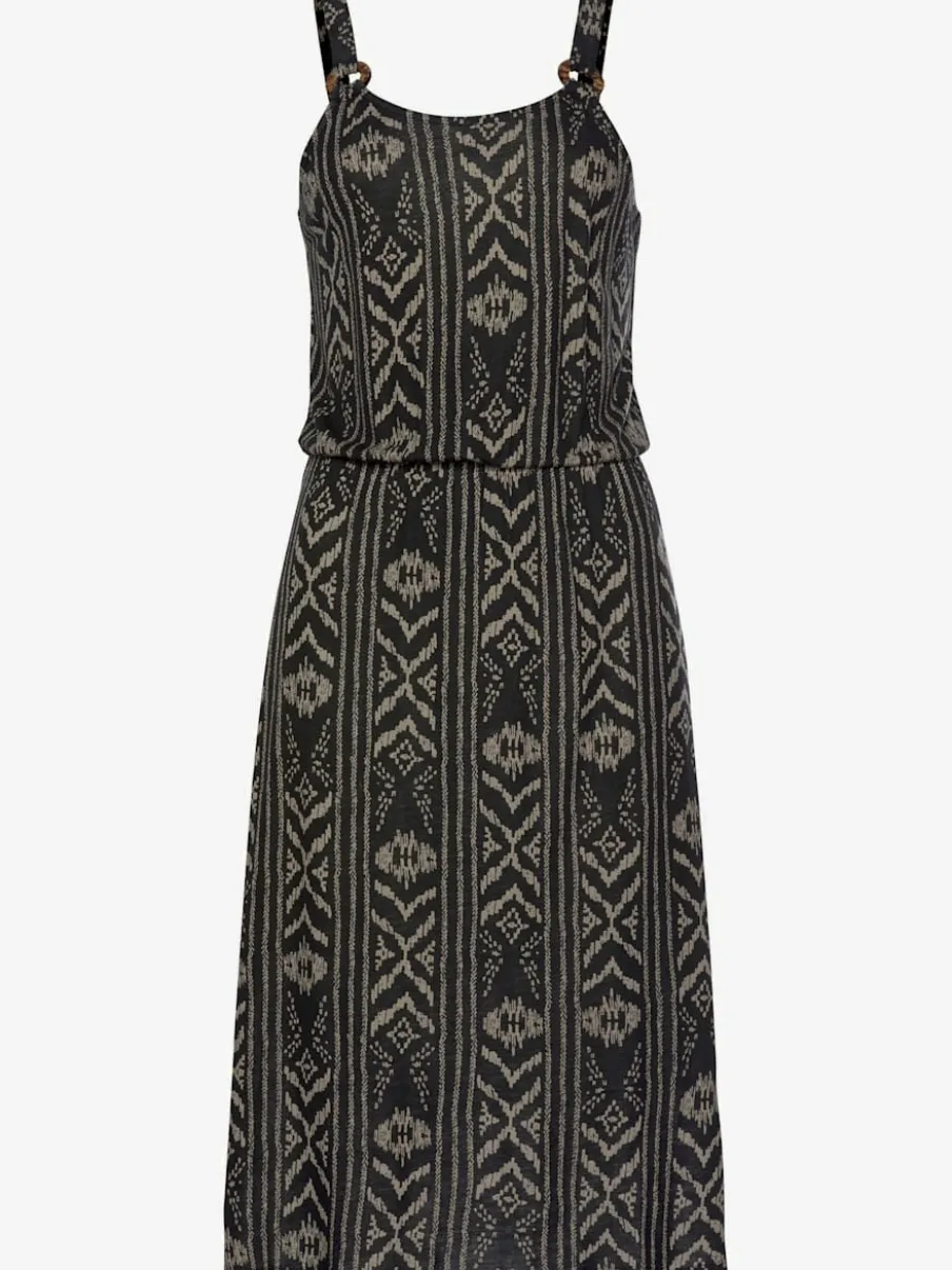 Robe midi imprimée avec bretelles et taille élastiquée