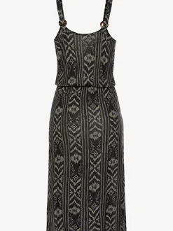 Robe midi imprimée avec bretelles et taille élastiquée
