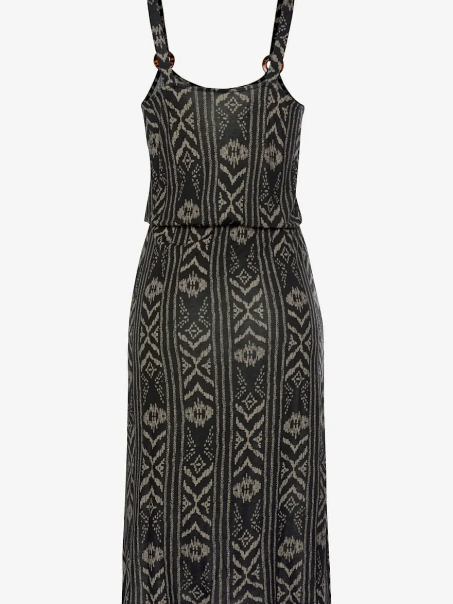 Robe midi imprimée avec bretelles et taille élastiquée