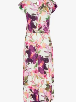 Robe midi imprimée fleurs avec manches courtes chauve-souris
