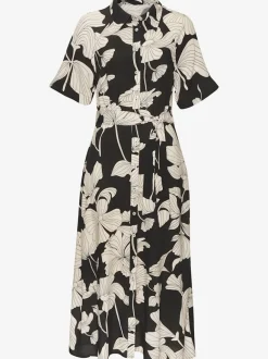 Robe midi à petit col chemisier avec manches courtes et imprimé floral