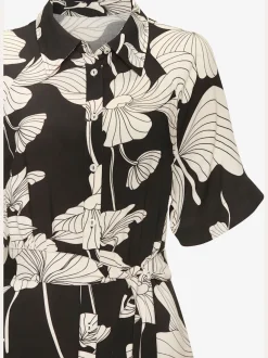 Robe midi à petit col chemisier avec manches courtes et imprimé floral