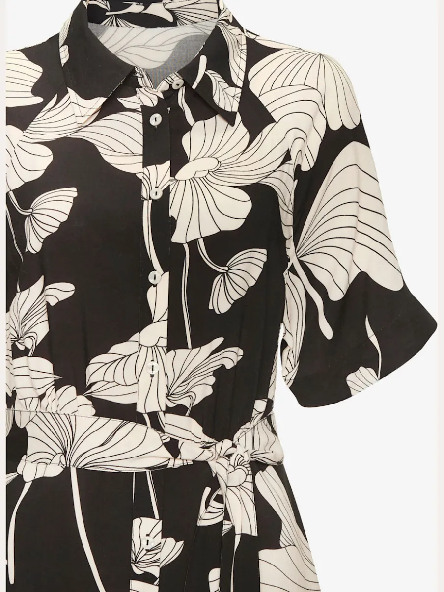 Robe midi à petit col chemisier avec manches courtes et imprimé floral