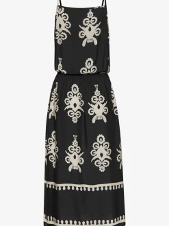 Robe mi-longue avec bretelles spaghetti et imprimé effet