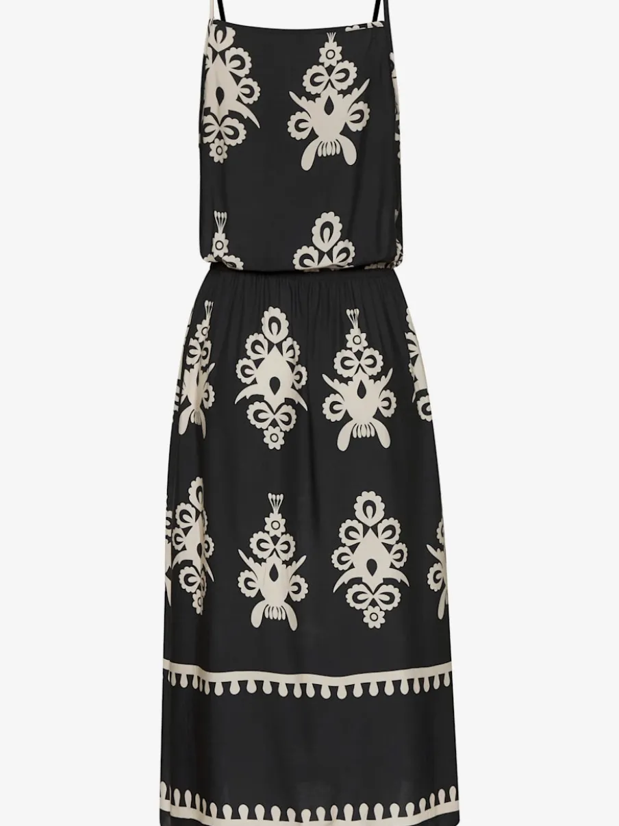 Robe mi-longue avec bretelles spaghetti et imprimé effet
