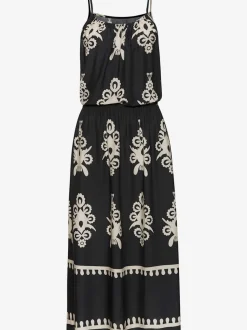 Robe mi-longue avec bretelles spaghetti et imprimé effet