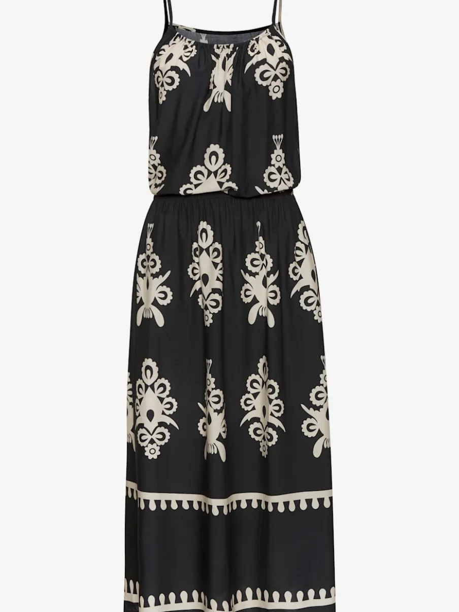 Robe mi-longue avec bretelles spaghetti et imprimé effet