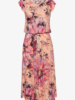 Robe mi-longue avec manches chauve-souris et imprimé floral