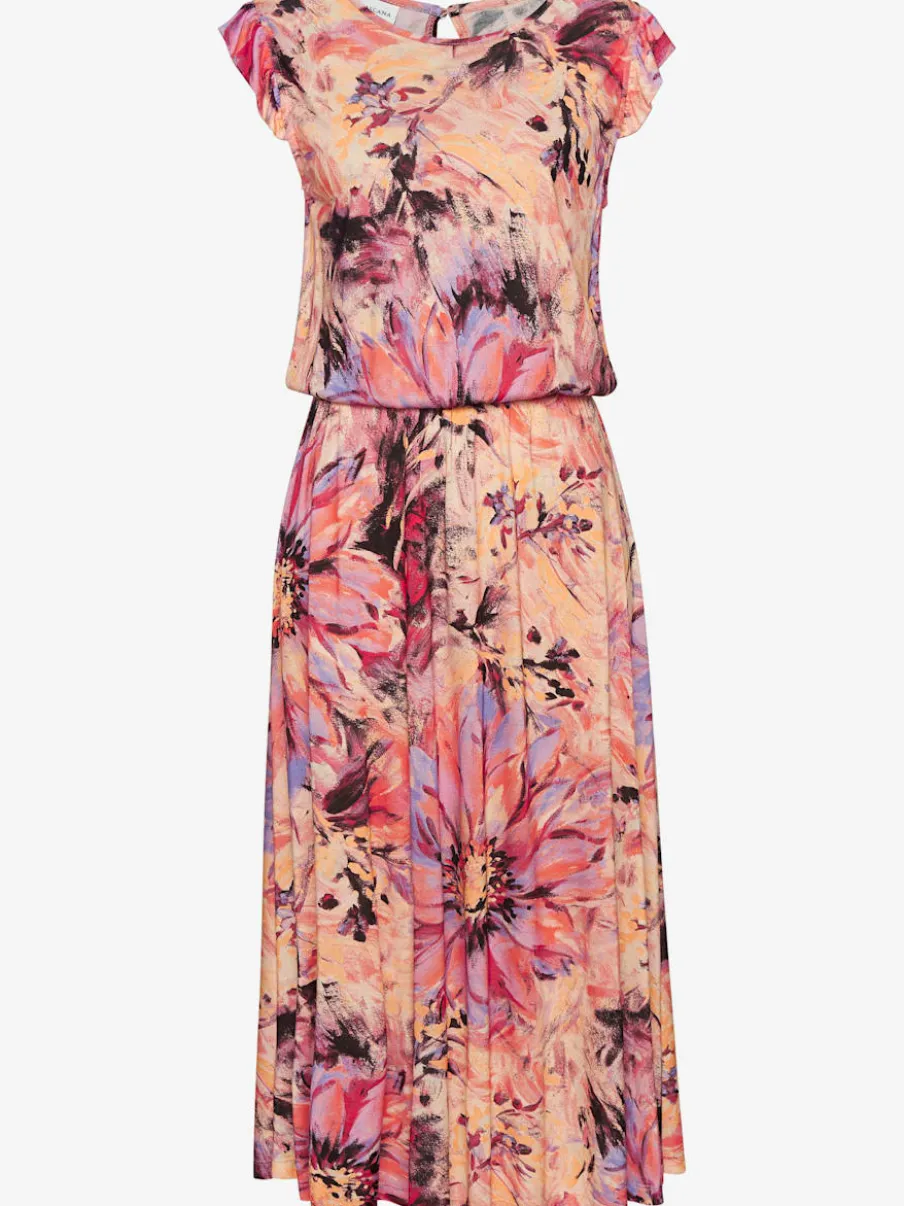 Robe mi-longue avec manches chauve-souris et imprimé floral