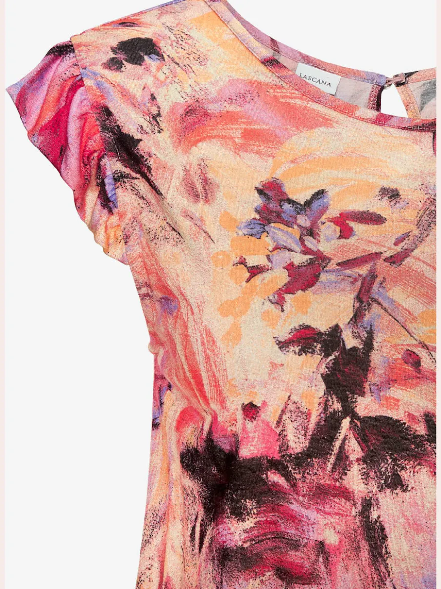 Robe mi-longue avec manches chauve-souris et imprimé floral