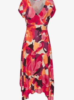 Robe mi-longue col chevauchant avec ceinture et ourlet asymétrique
