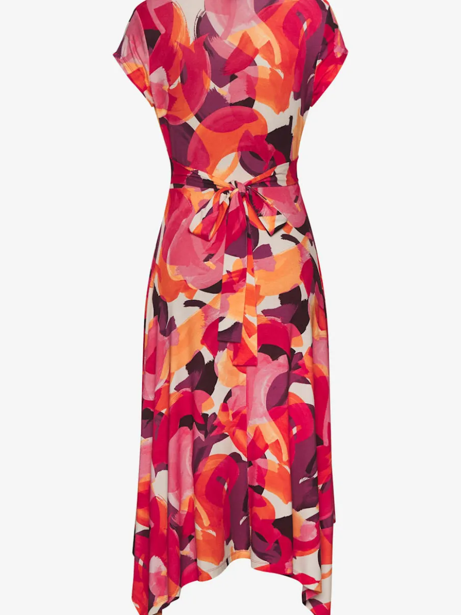 Robe mi-longue col chevauchant avec ceinture et ourlet asymétrique