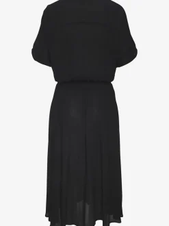 Robe mi-longue encolure ronde avec petit V et ceinture ajustable