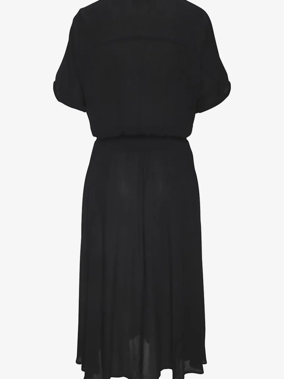 Robe mi-longue encolure ronde avec petit V et ceinture ajustable