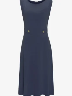 Robe mi-longue à encolure ronde avec larges bretelles et coupe cintrée
