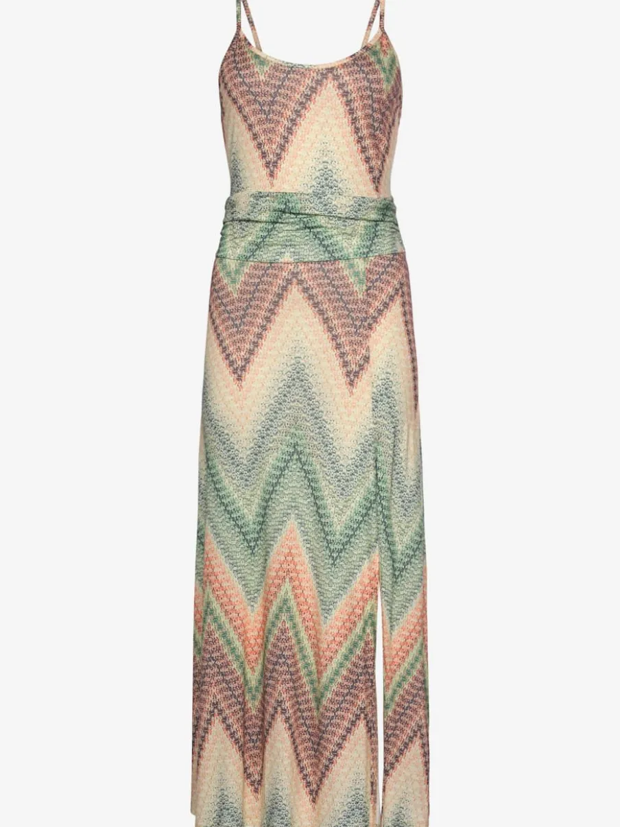 Robe mi-longue à encolure ronde avec empiècements et fente latérale